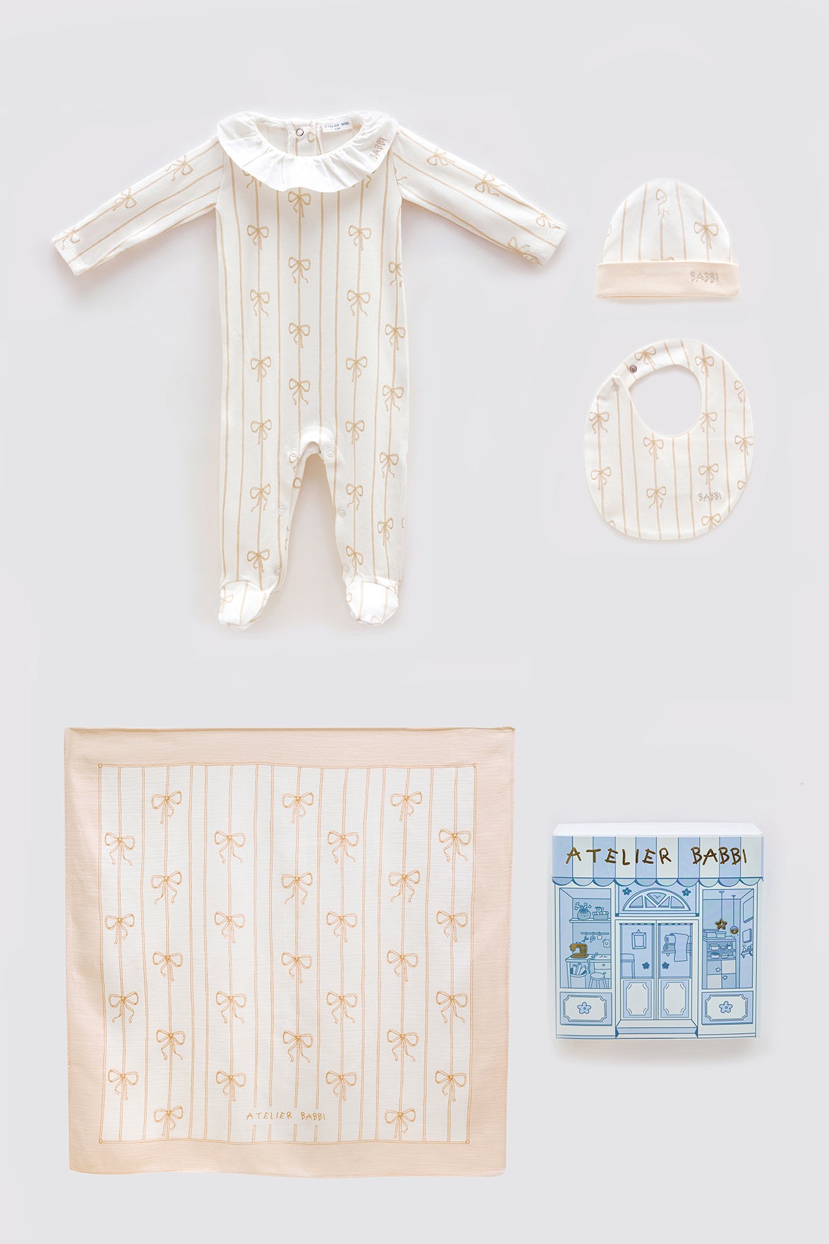 4-Piece Newborn Set - Ribbon / Beige