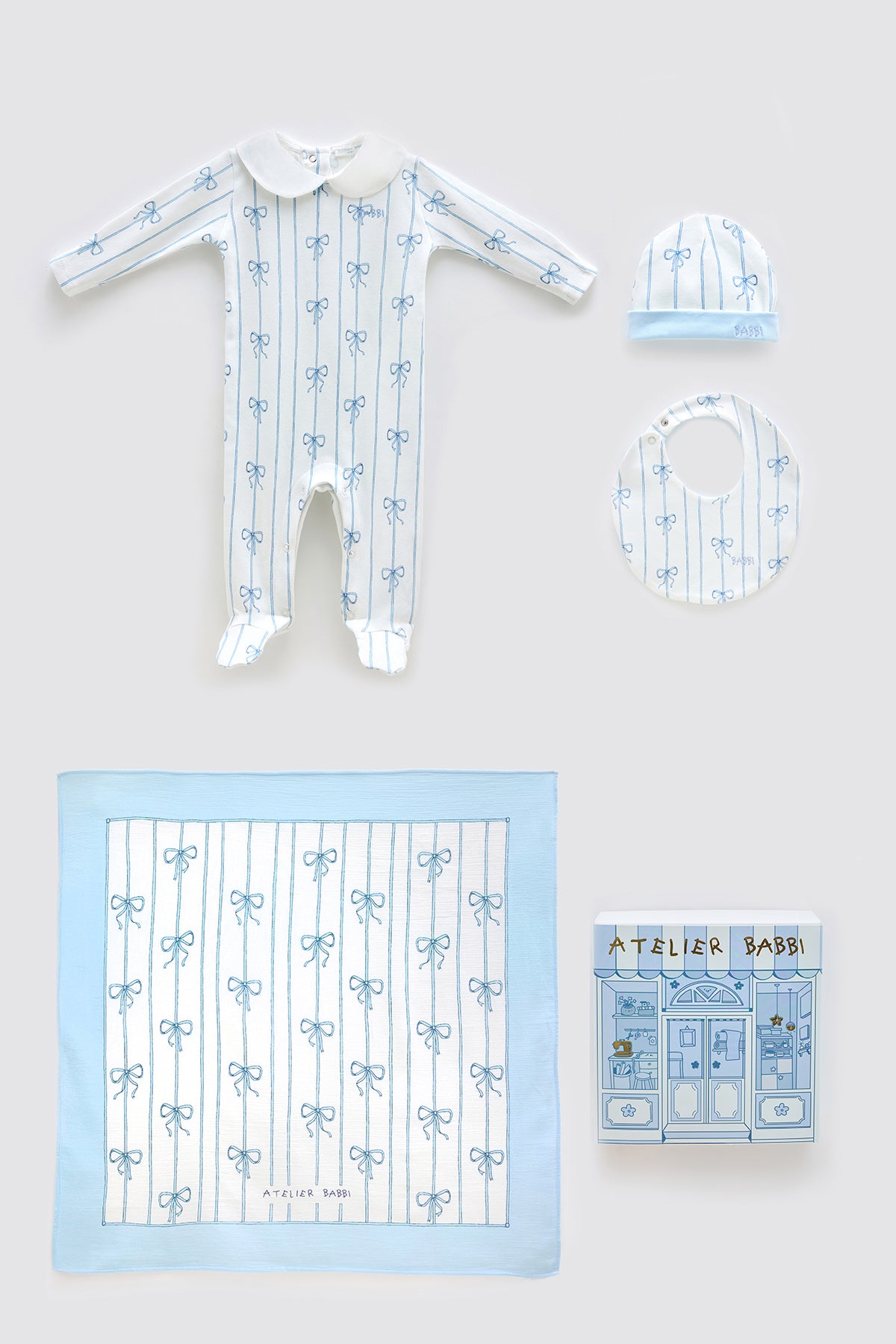 4-Piece Newborn Set - Ribbon / Blue