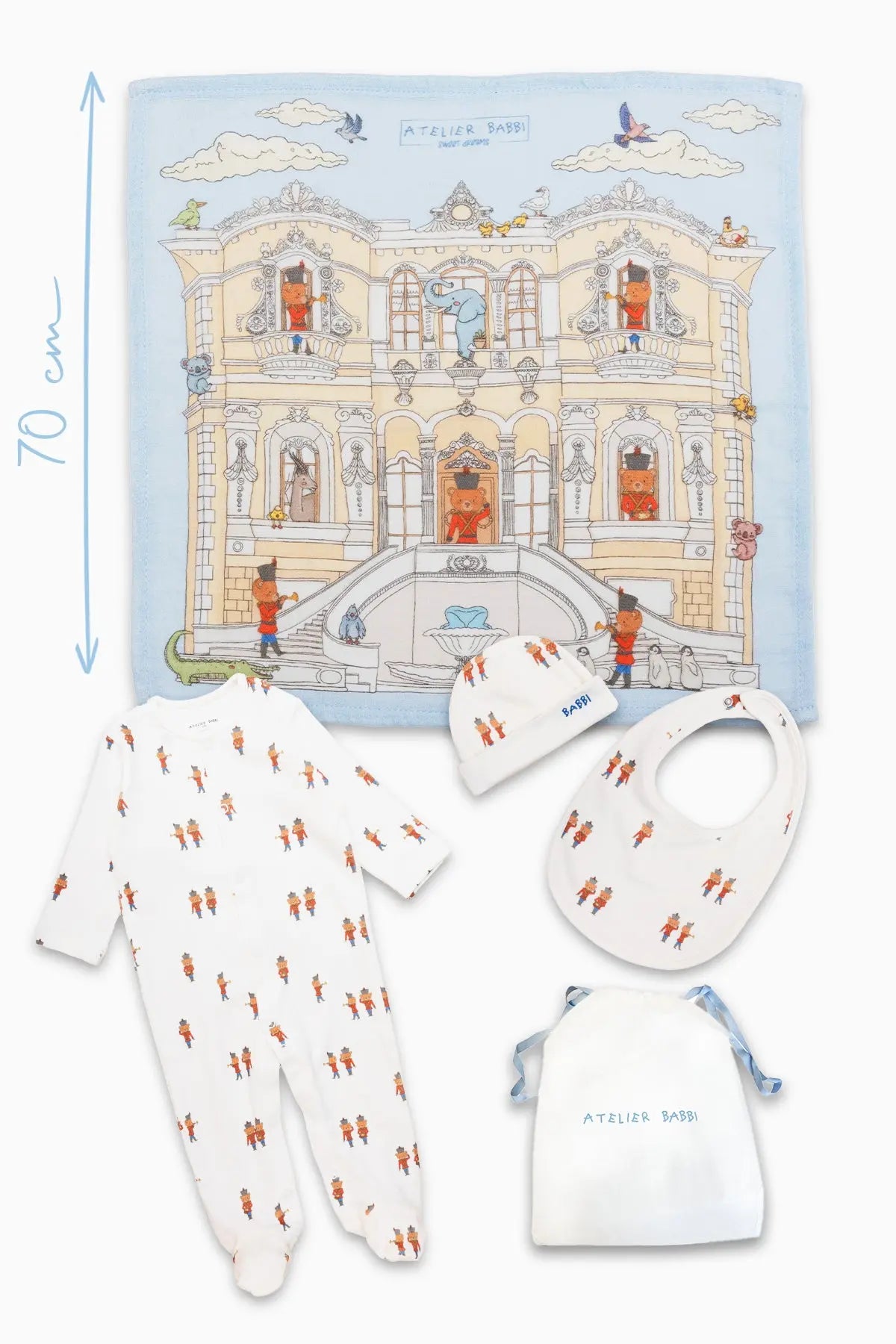 4-piece newborn baby clothing set Tin Soldier pattern by Atelier Babbi USA