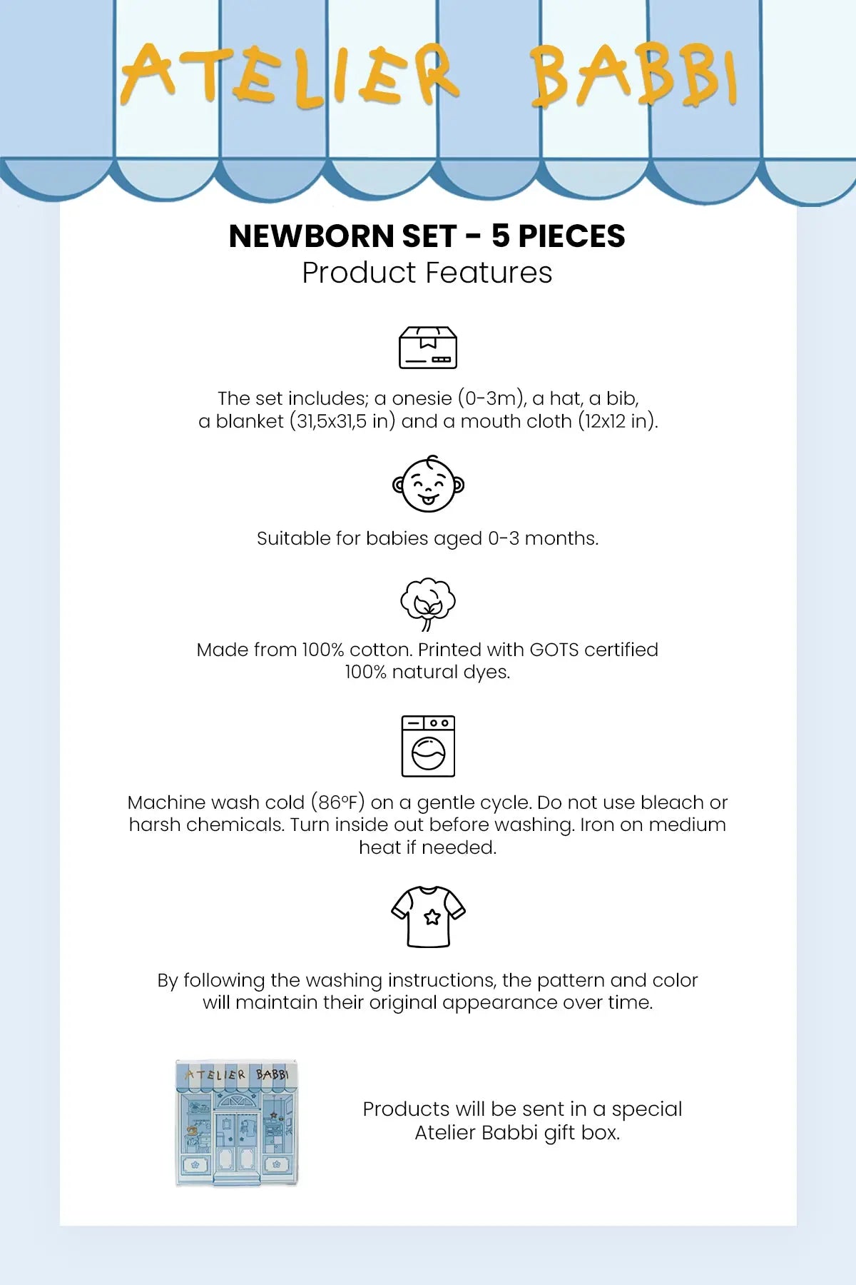 5-Piece Newborn Set | Ikat-Blue