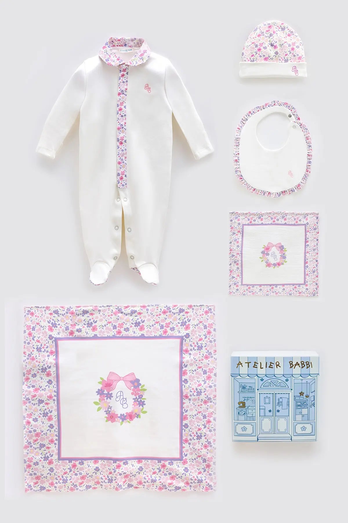 5-Piece Newborn Set | Tiny Flowers-Pink