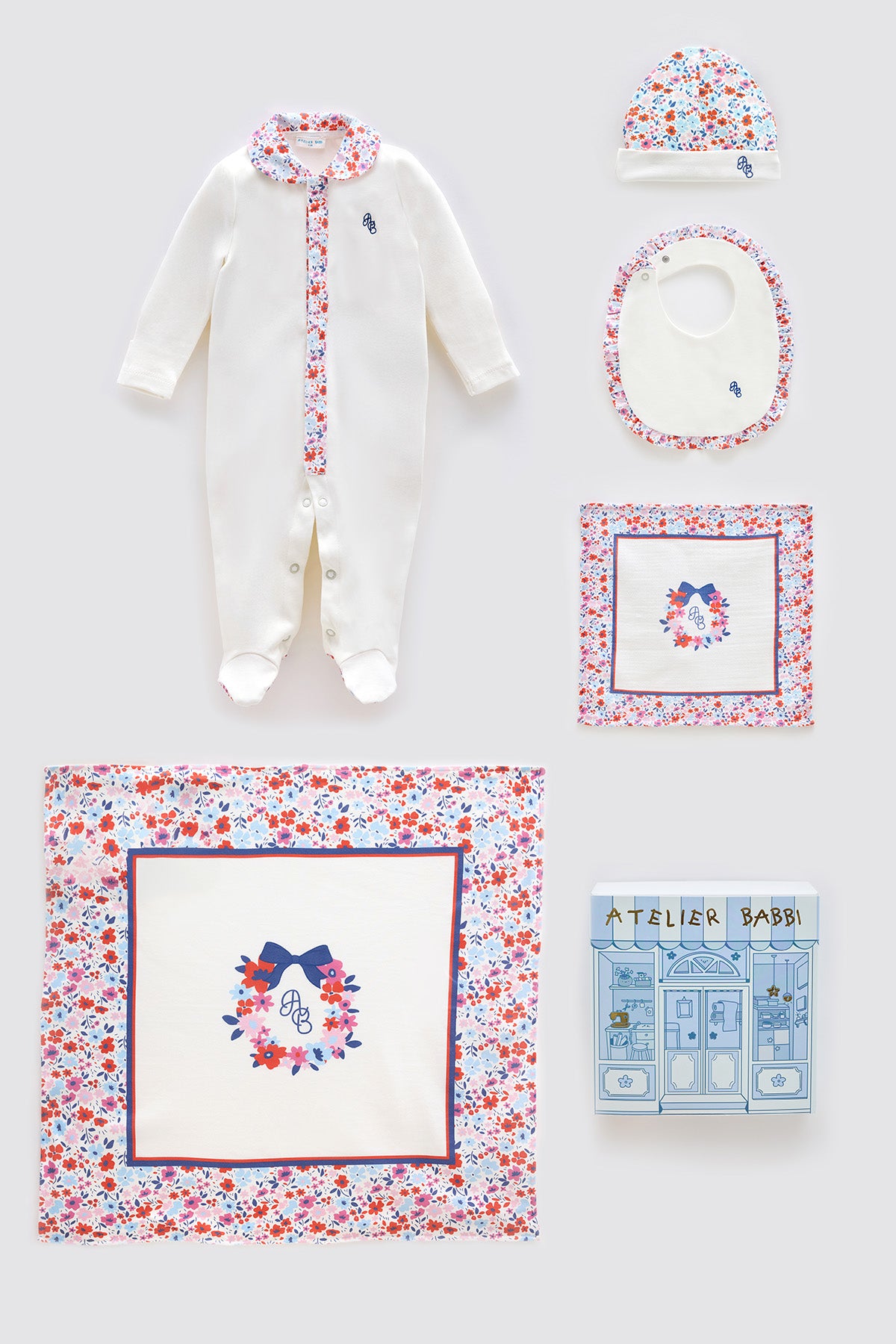 5-Piece Newborn Set - Tiny Flowers / Red