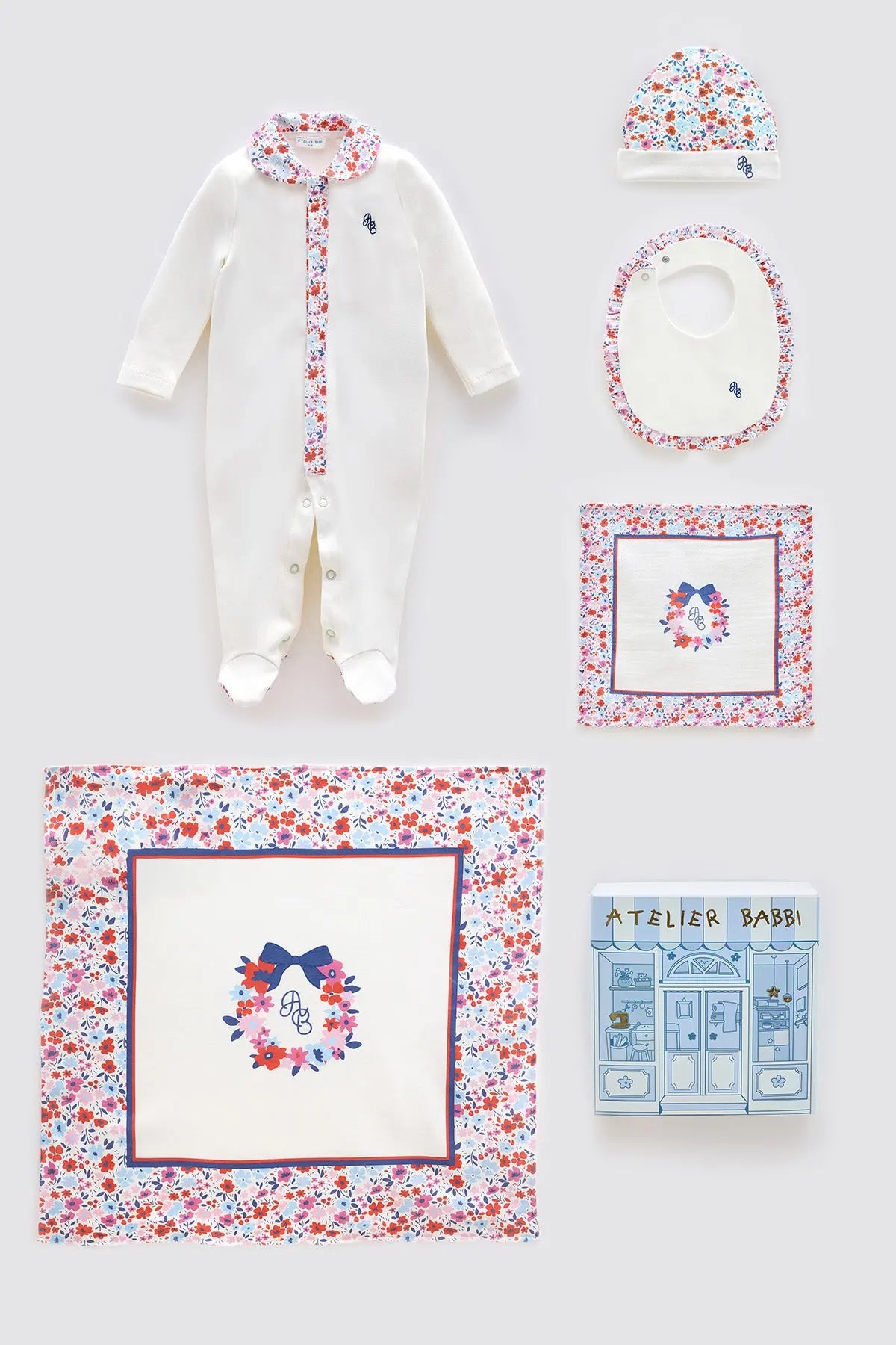 5-Piece Newborn Set - Tiny Flowers / Red