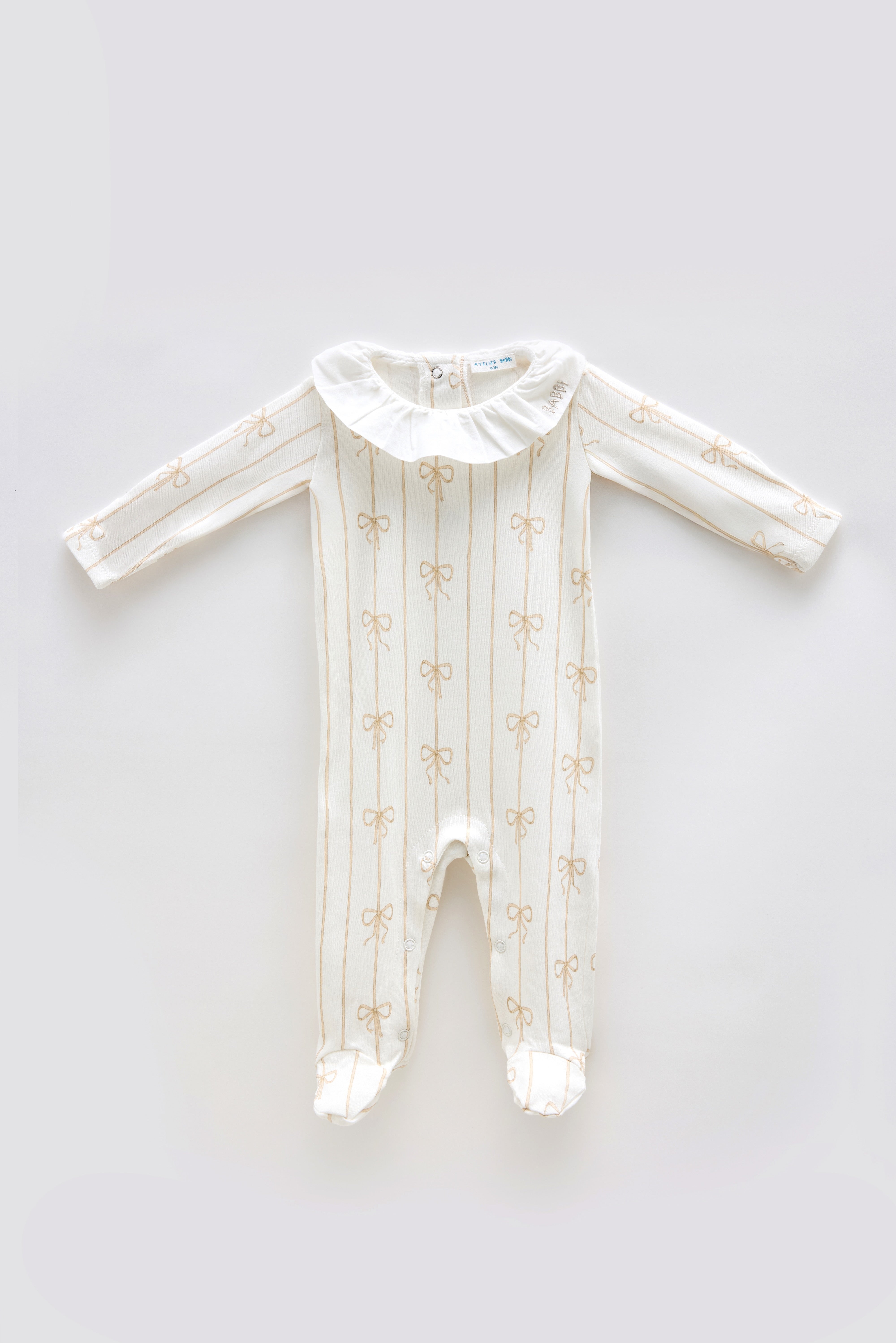 Baby Footed Onesie - Ribbon Beige