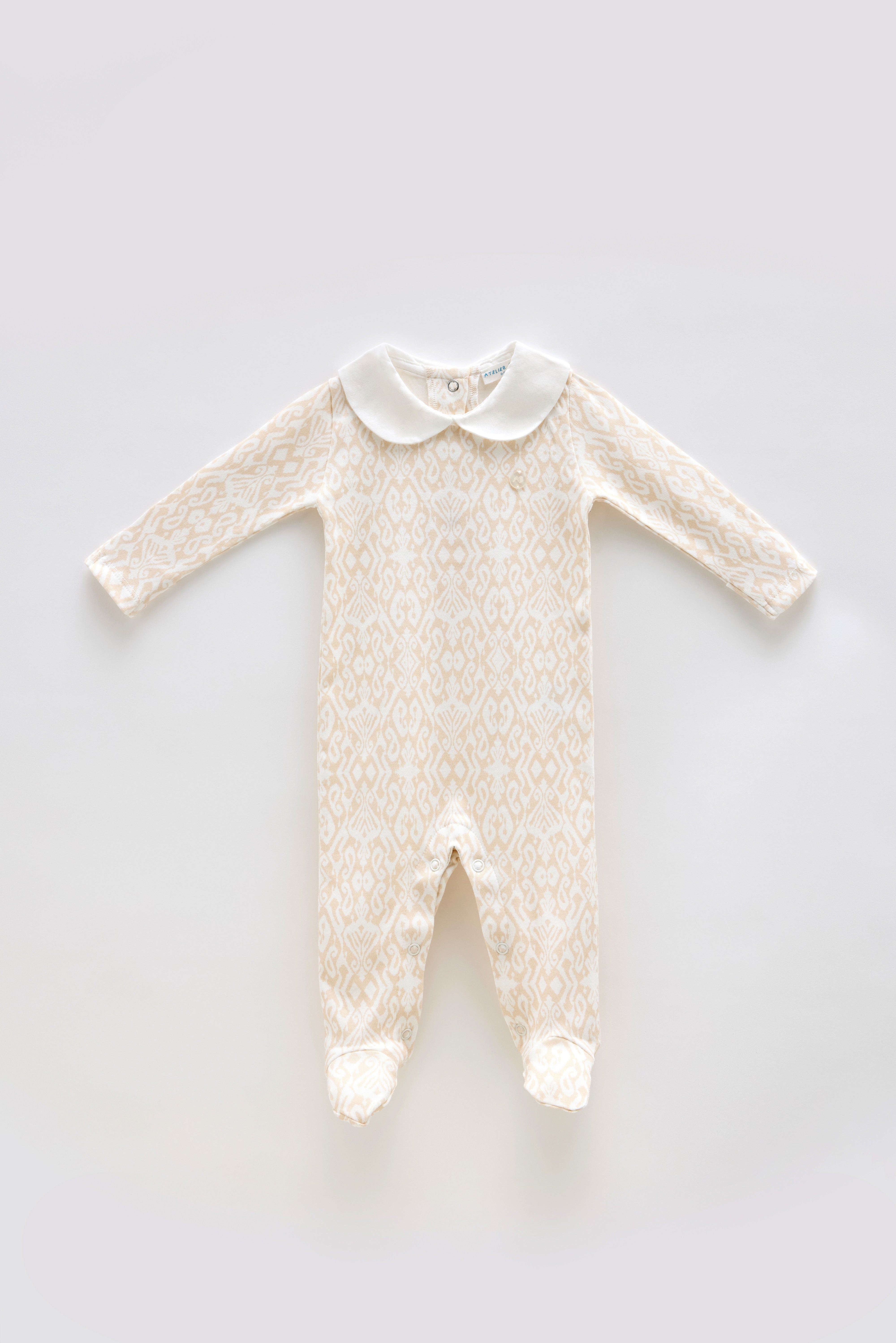 Baby Footed Onesie - Ikat Beige