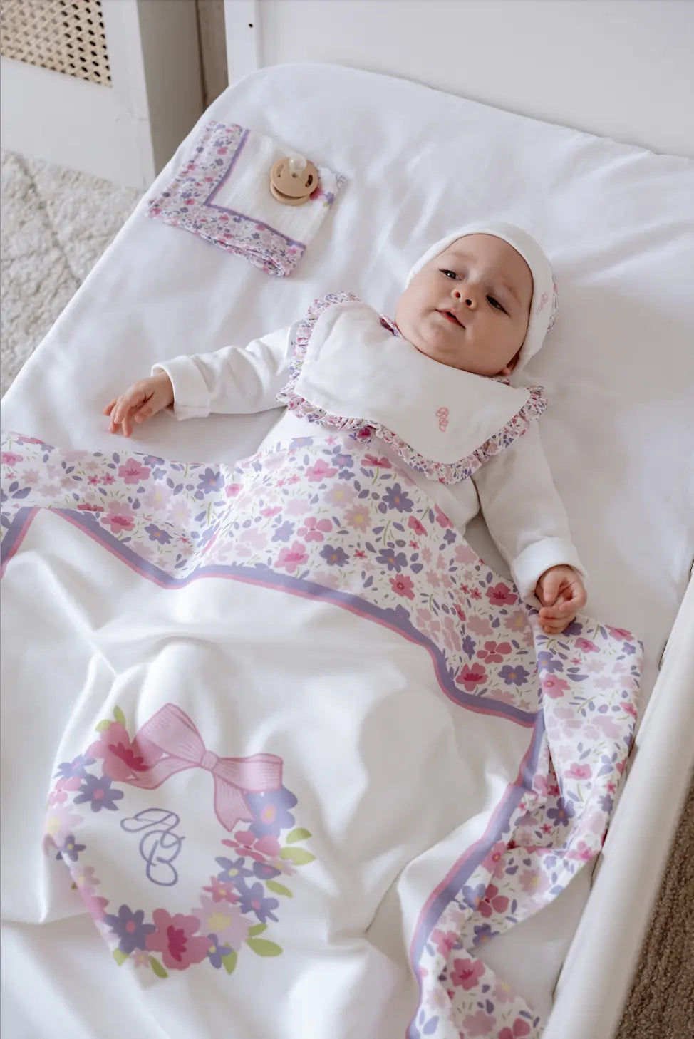 Double-Sided Baby Blanket - Tiny Flowers / Pink