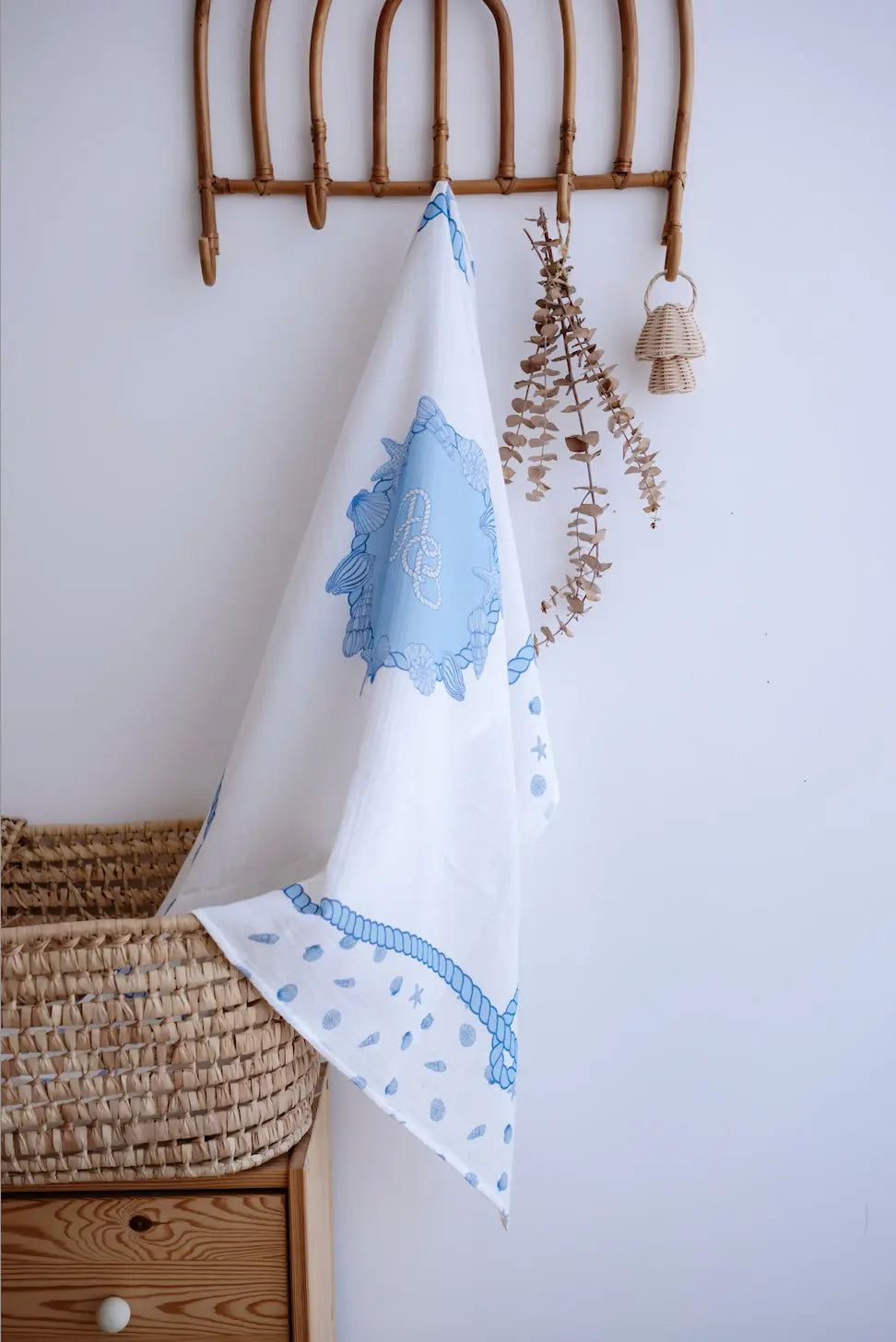 Soft muslin swaddle from Sea Shell collection, perfect for sensitive baby skin