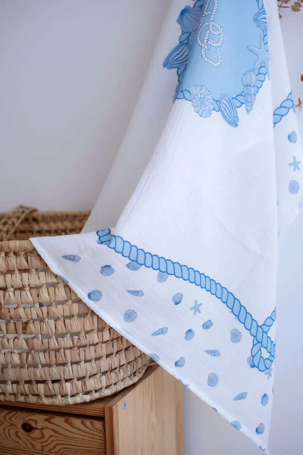 Soft muslin swaddle from Sea Shell collection, perfect for sensitive baby skin