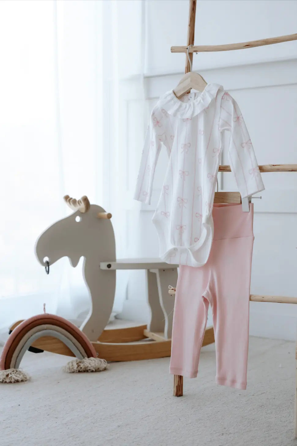 Pink Ribbon Bodysuit & Pants Set