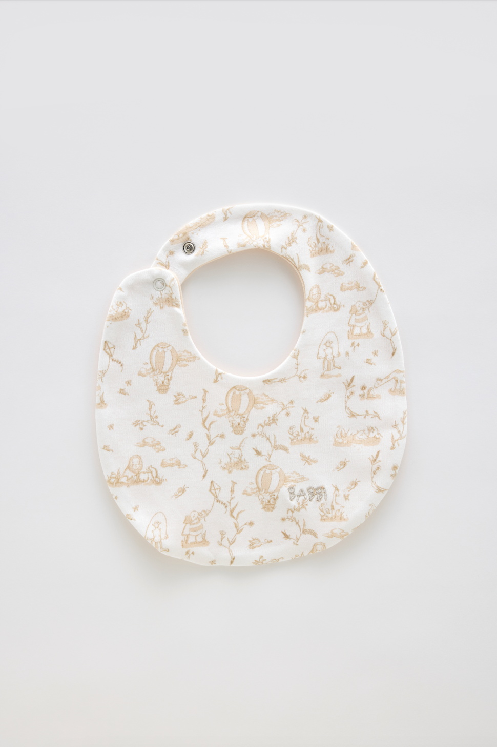 Toile De Jouy/Beige baby bib made from 100% cotton, perfect for newborns and gentle on delicate skin.