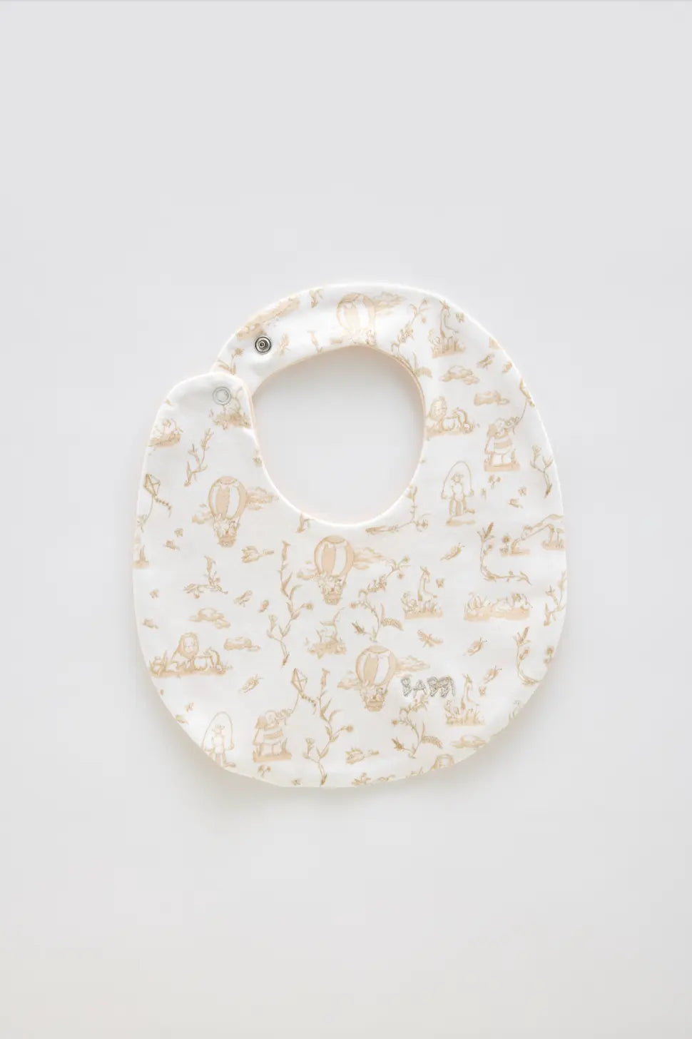 Toile De Jouy/Beige baby bib made from 100% cotton, perfect for newborns and gentle on delicate skin.
