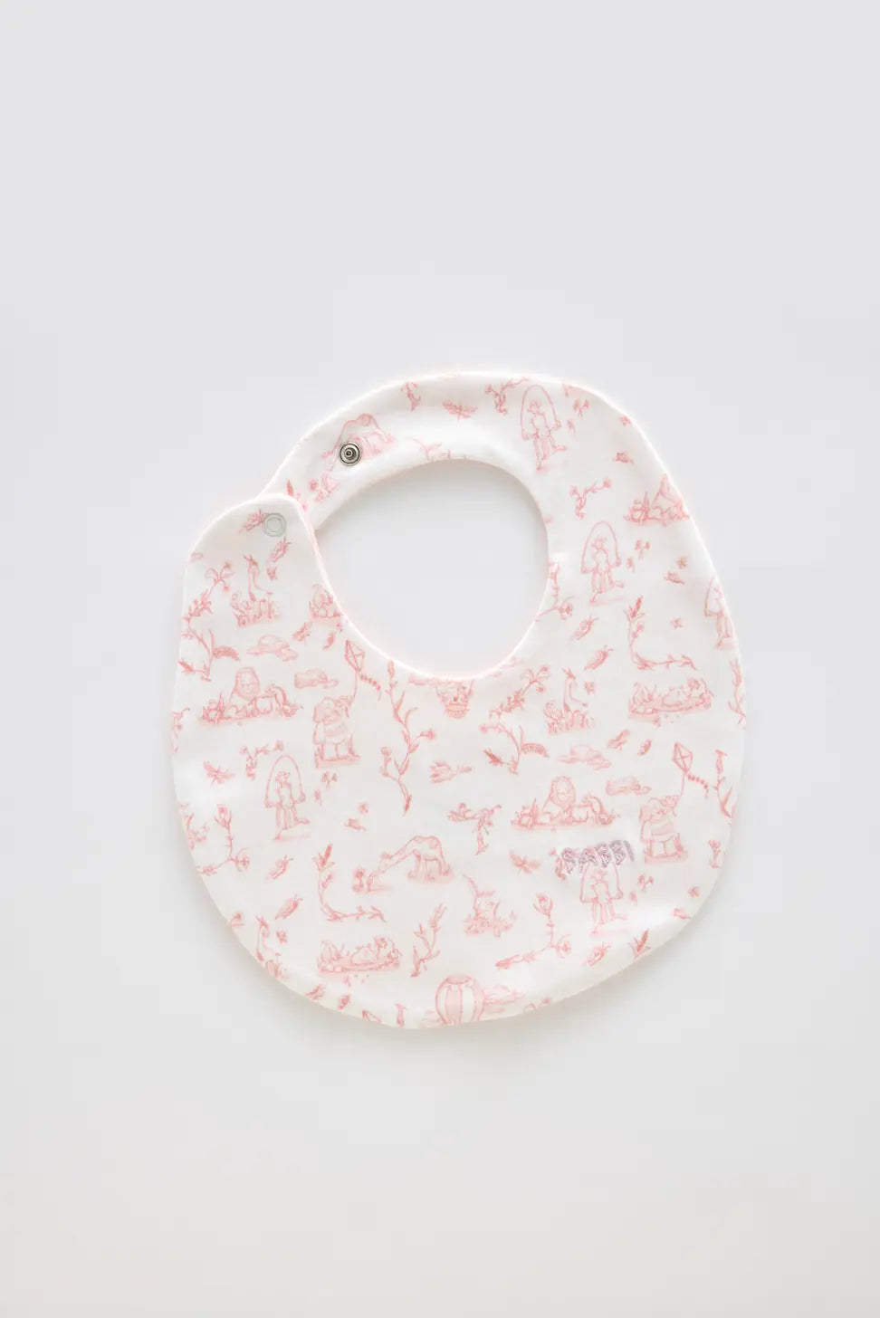 Toile De Jouy/Pink baby bib made from 100% cotton, perfect for newborns and gentle on delicate skin.
