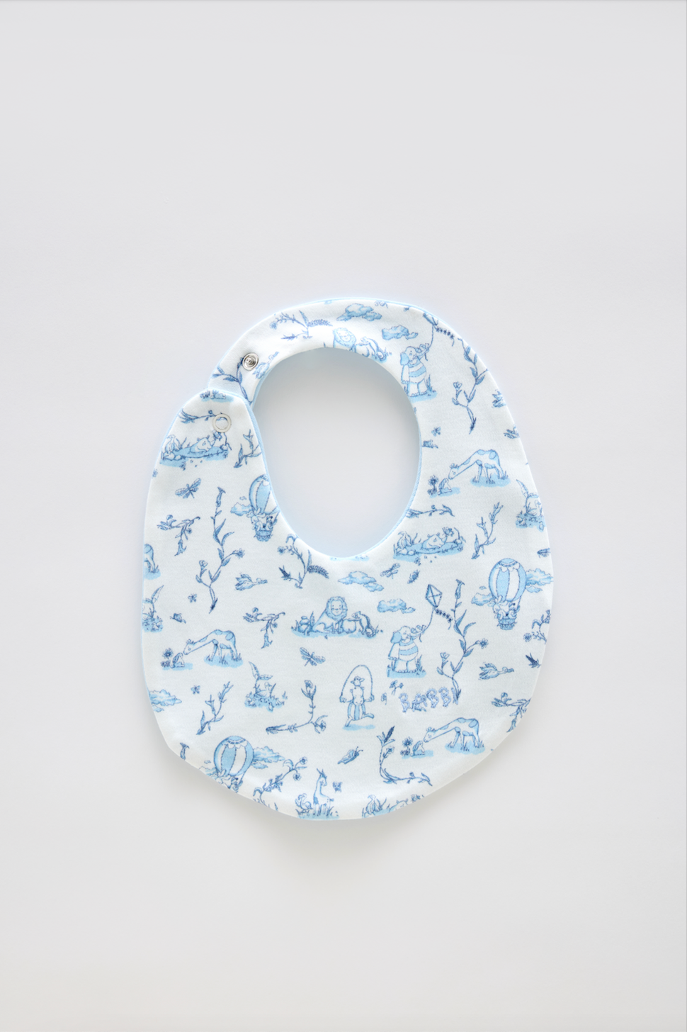 Toile De Jouy/Blue baby bib made from 100% cotton, perfect for newborns and gentle on delicate skin
