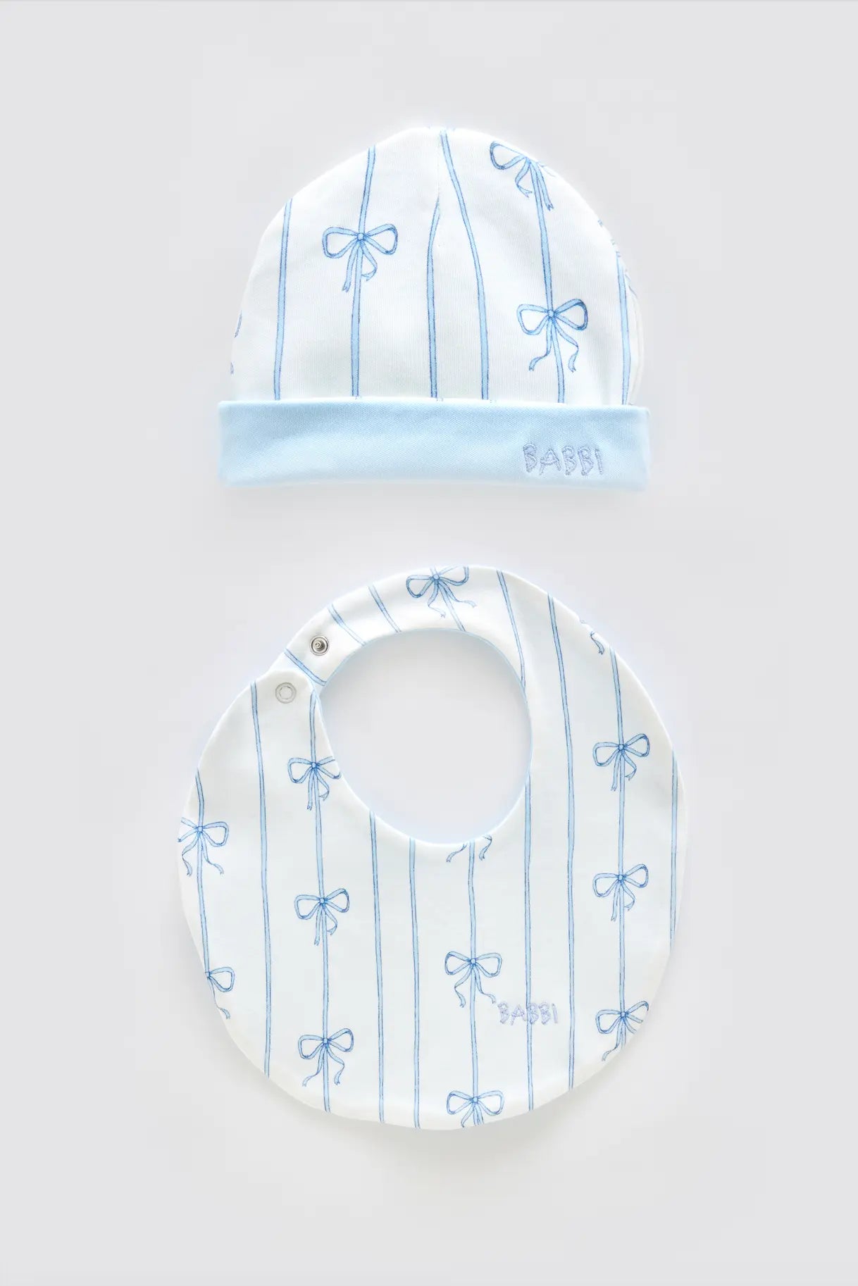 Newborn Bib & Hat Set - Ribbon/Blue