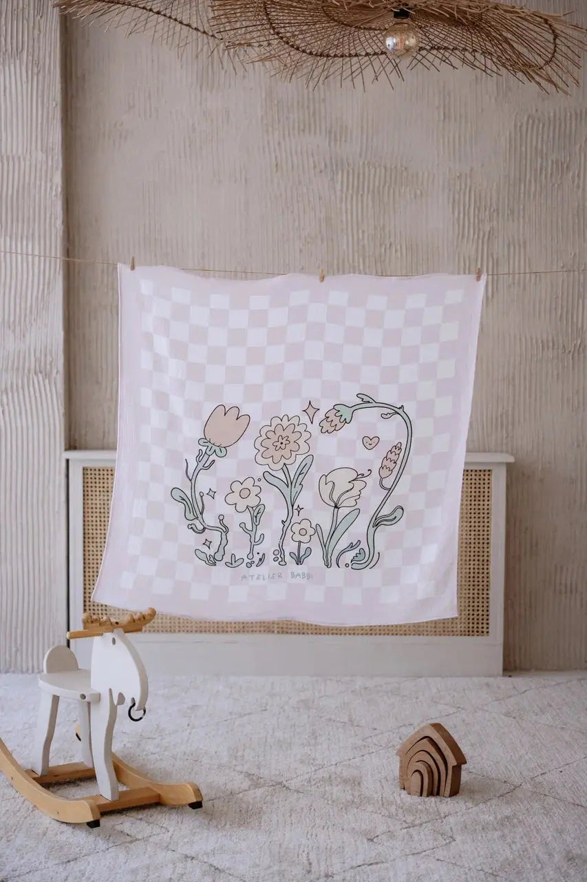 Double-Layer Muslin Baby Swaddle - Checkered