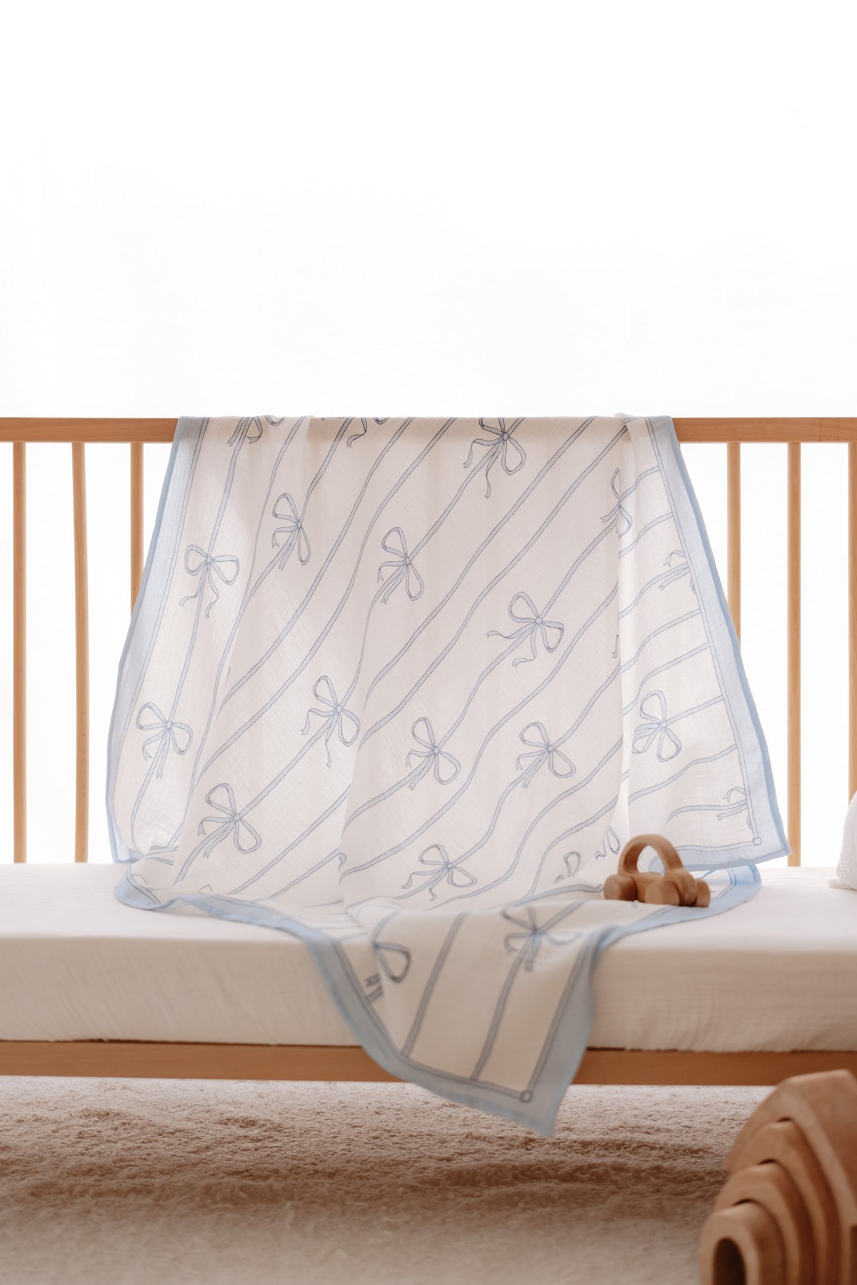 Double-Layer Muslin Baby Swaddle- Ribbon/Blue