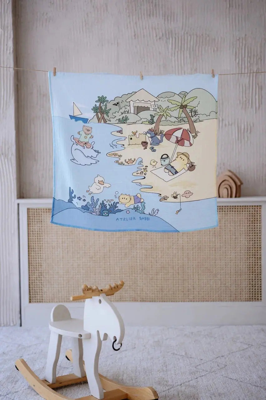 Double Layer Muslin Baby Swaddle - Coast / Boy