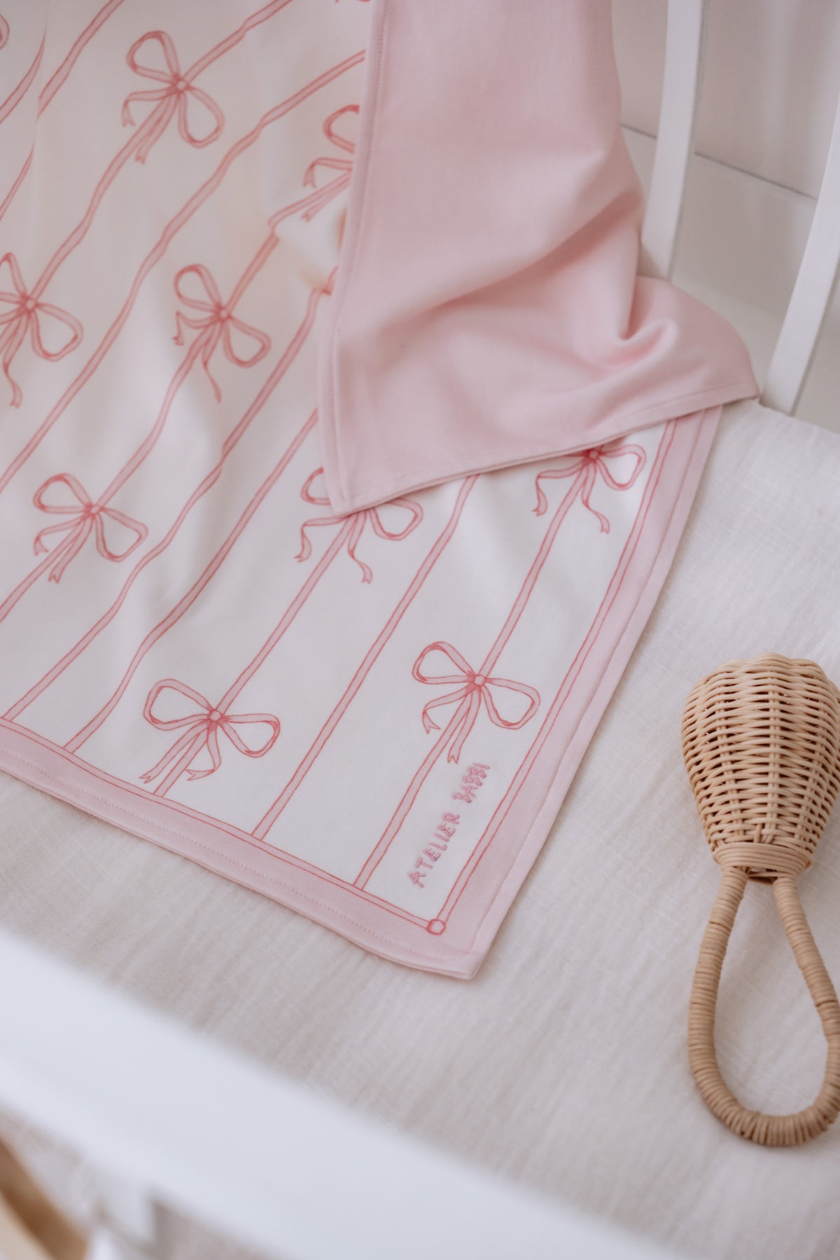 Double-Sided Baby Blanket - Ribbon/Pink