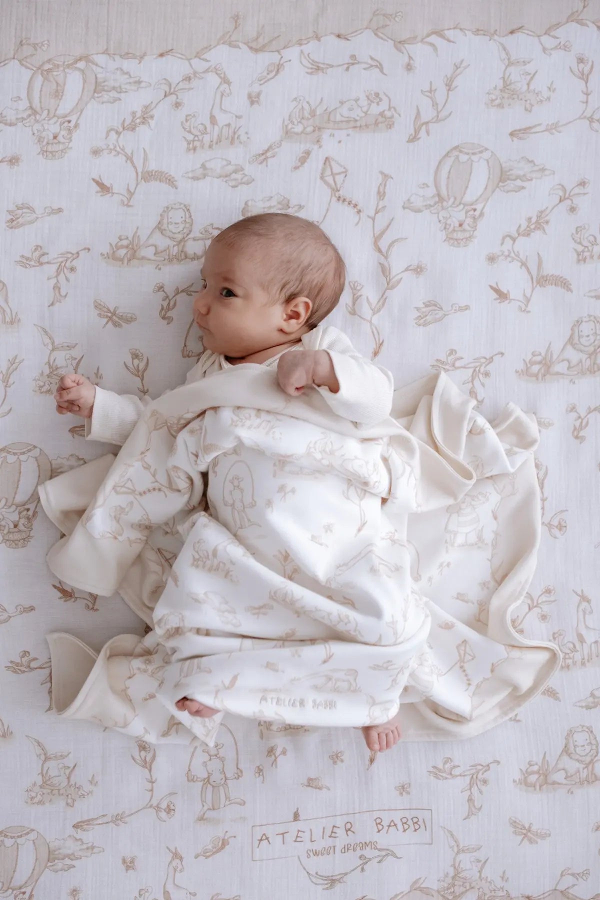 Double-Sided Baby Blanket - Toile De Jouy/Beige