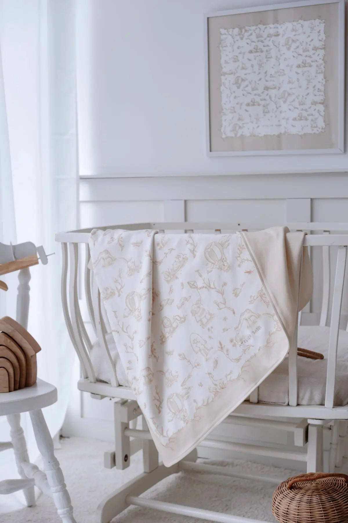 Double-Sided Baby Blanket - Toile De Jouy/Beige