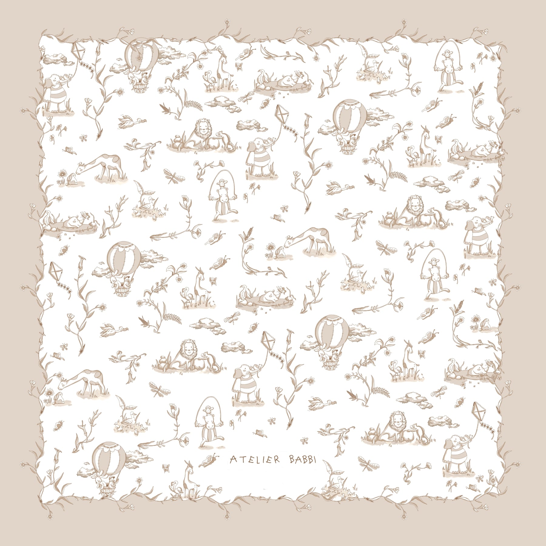 Double-Sided Baby Blanket - Toile De Jouy/Beige