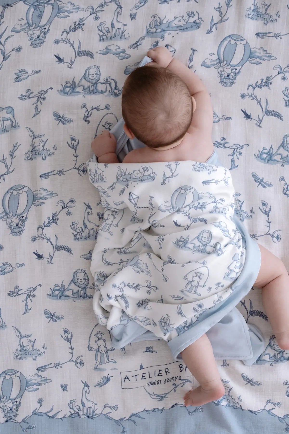 Double-Sided Baby Blanket - Toile De Jouy/Blue