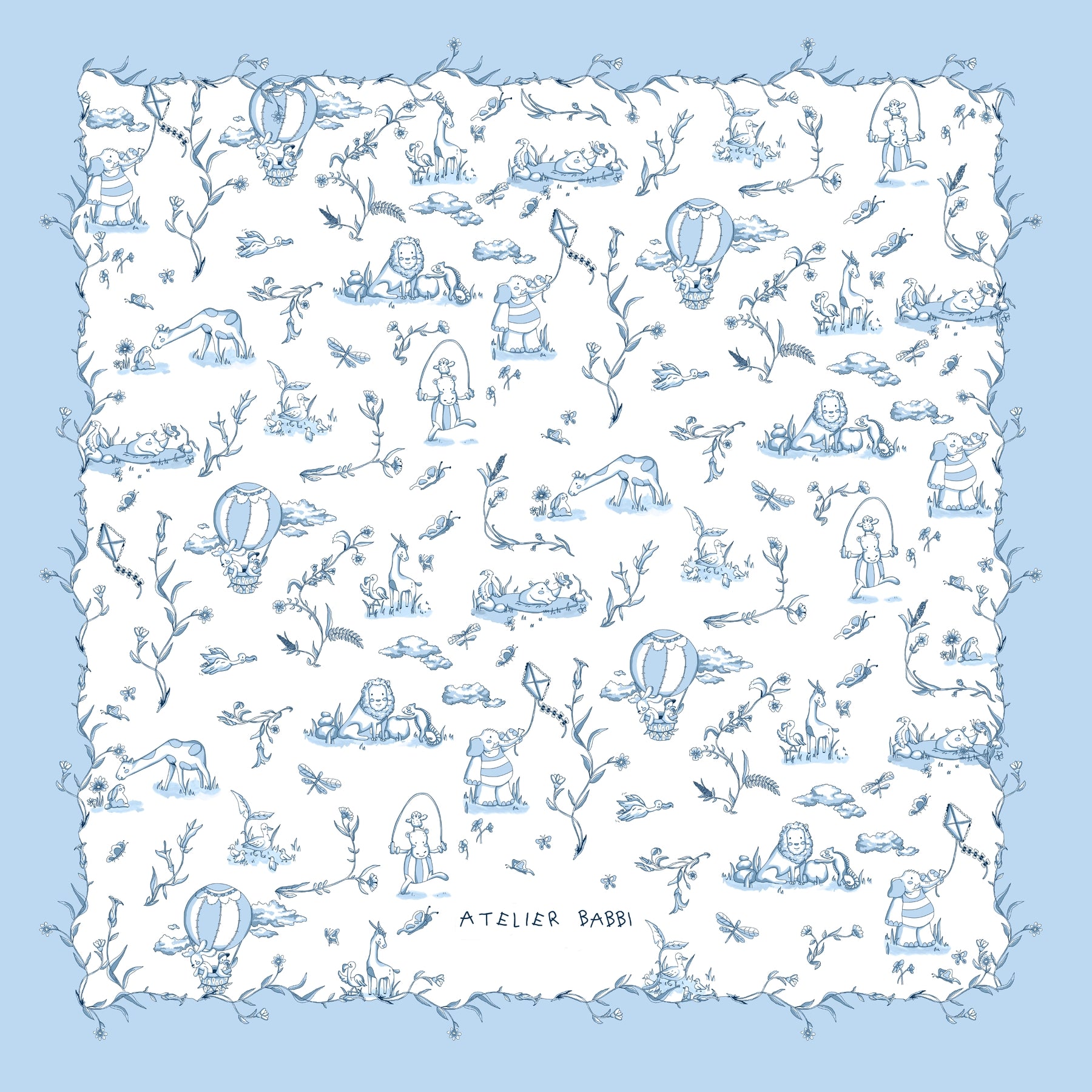 Double-Sided Blanket - Toile De Jouy/Blue