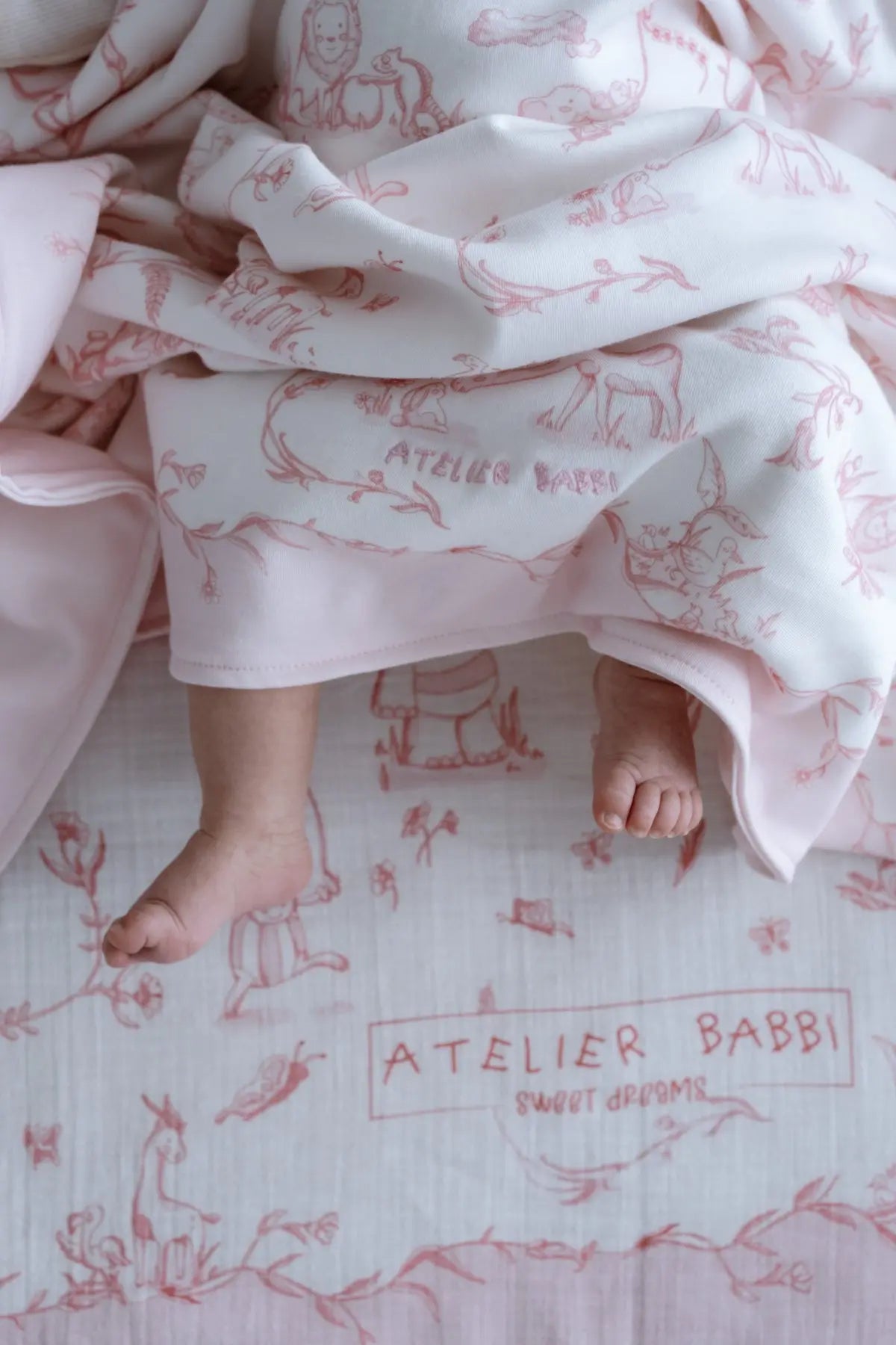 Double-Sided Baby Blanket - Toile De Jouy/Pink