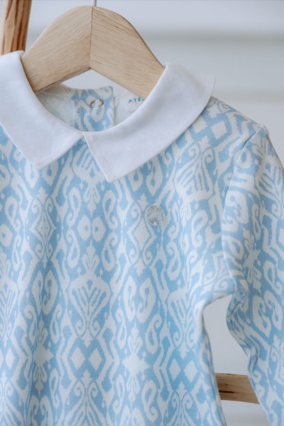 Organic cotton infant sleeper in Ikat blue