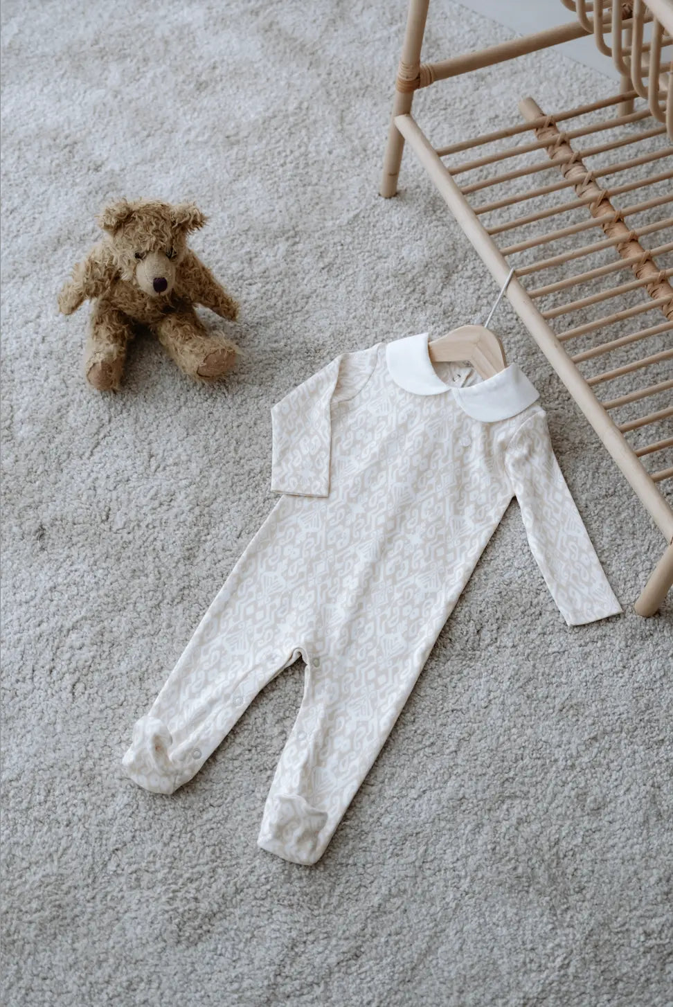 Footed Onesie - Ikat / Beige
