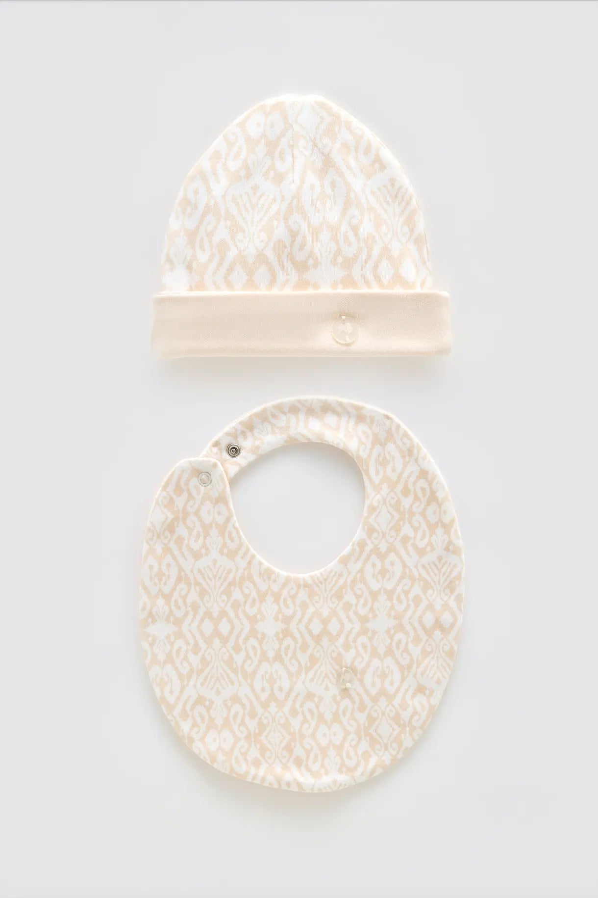 Newborn Bib & Hat Set - Ikat / Beige
