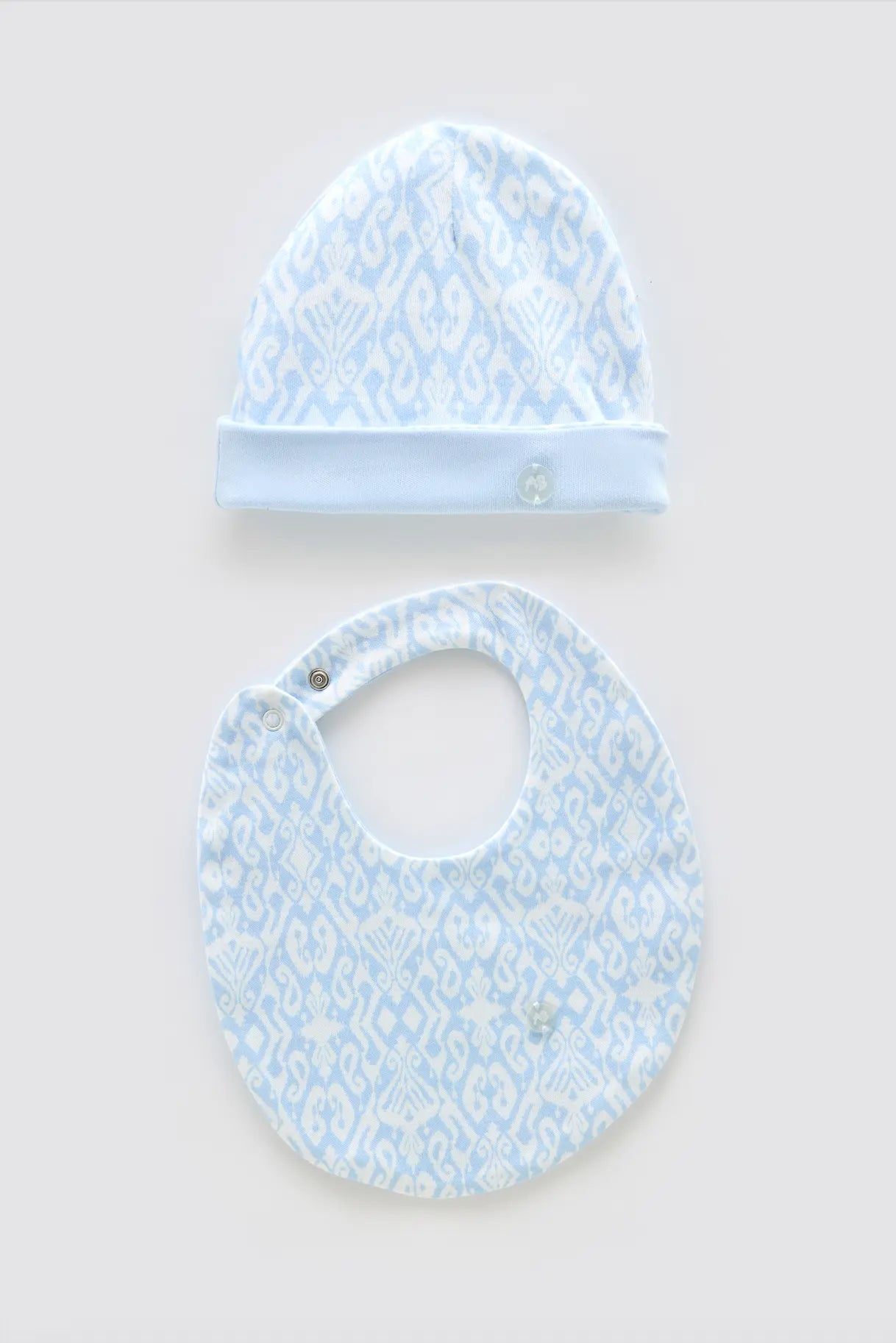 Newborn Bib & Hat Set - Ikat / Blue