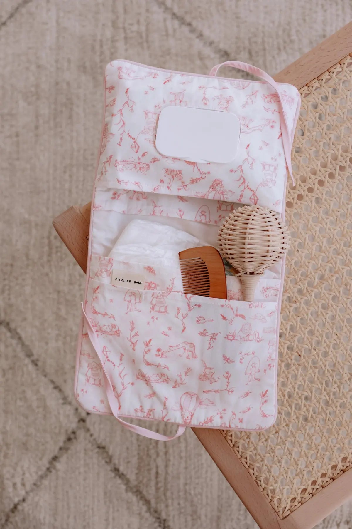 Wet Wipes & Diaper Clutch - Toile De Jouy/Pink