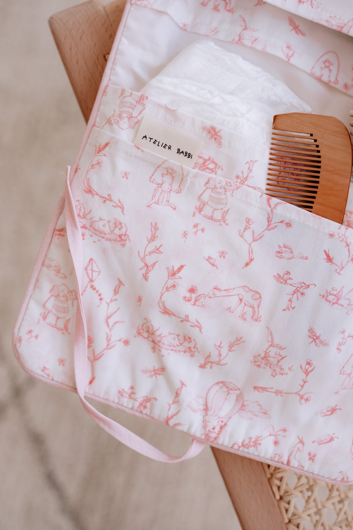 Wet Wipes and Diaper Clutch - Toile De Jouy/Pink
