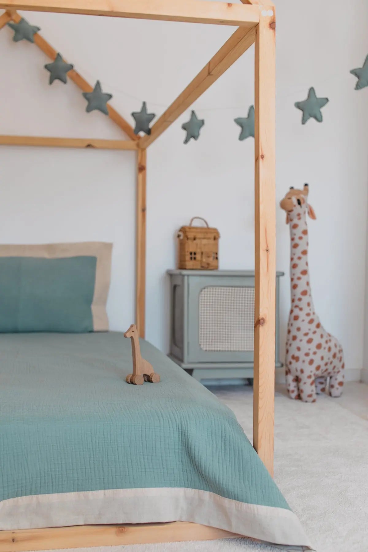 Linen Detailed Muslin Bediding Set 160x220cm - Mint