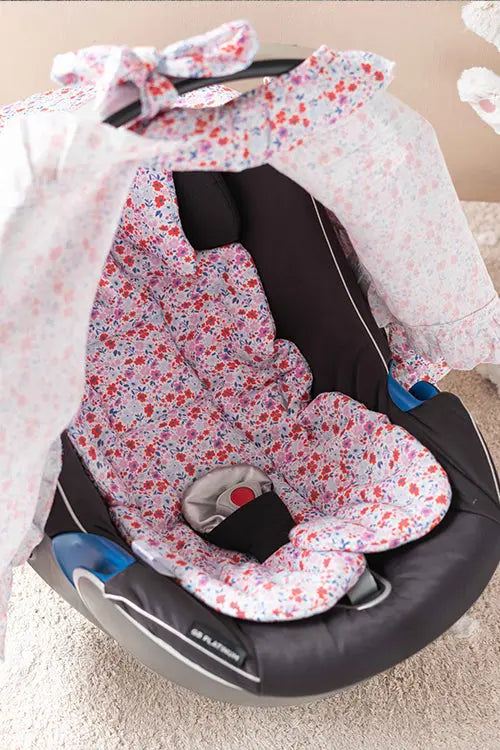 Baby Car Seat Cushion - Flowers / Red