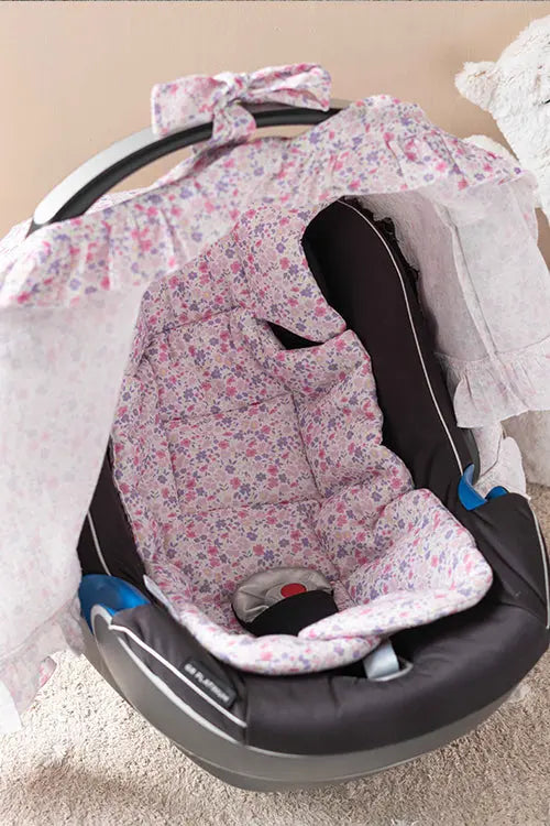 Baby Car Seat Cushion - Flowers / Pink