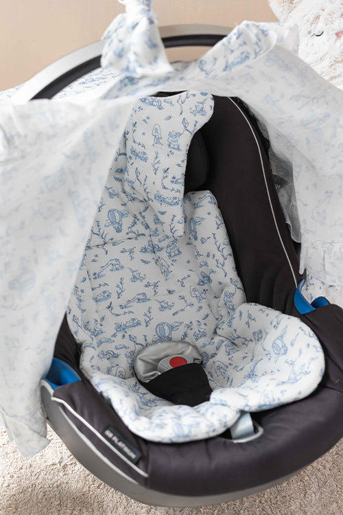 Baby Car Seat Cushion - Toile De Jouy / Blue