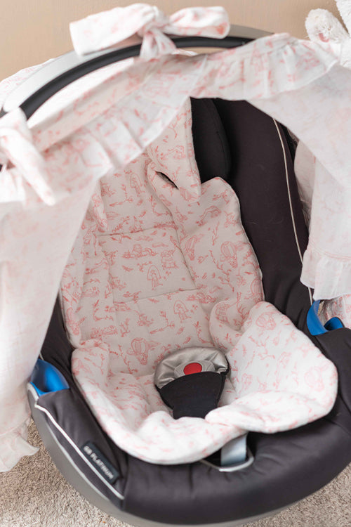 Baby Car Seat Cushion - Toile De Jouy / Pink