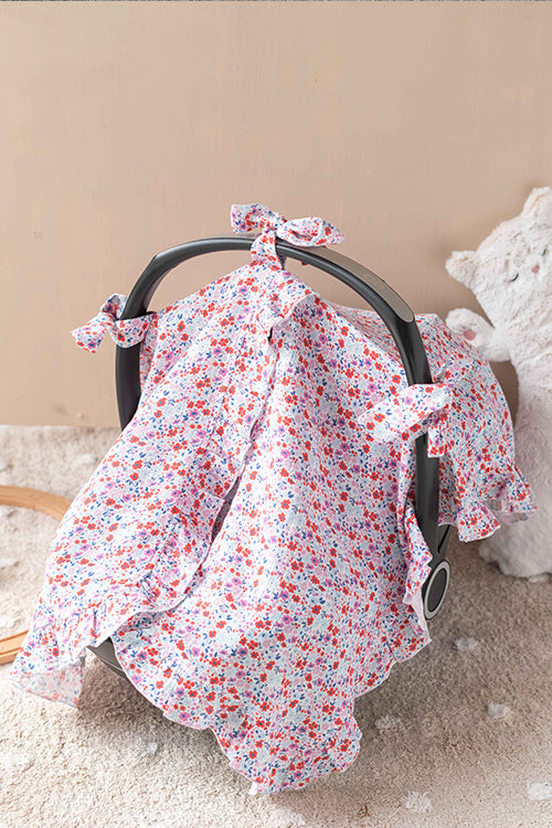 Baby Car Seat Cover - Tiny Flowers / Red