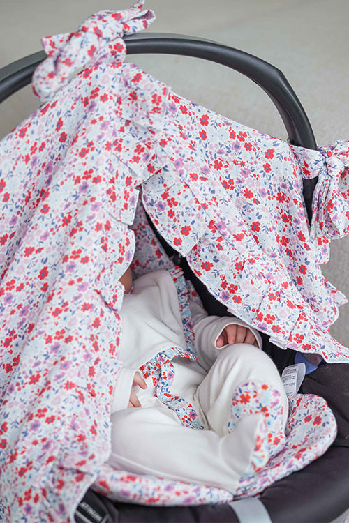 Baby Car Seat Cover - Tiny Flowers / Red