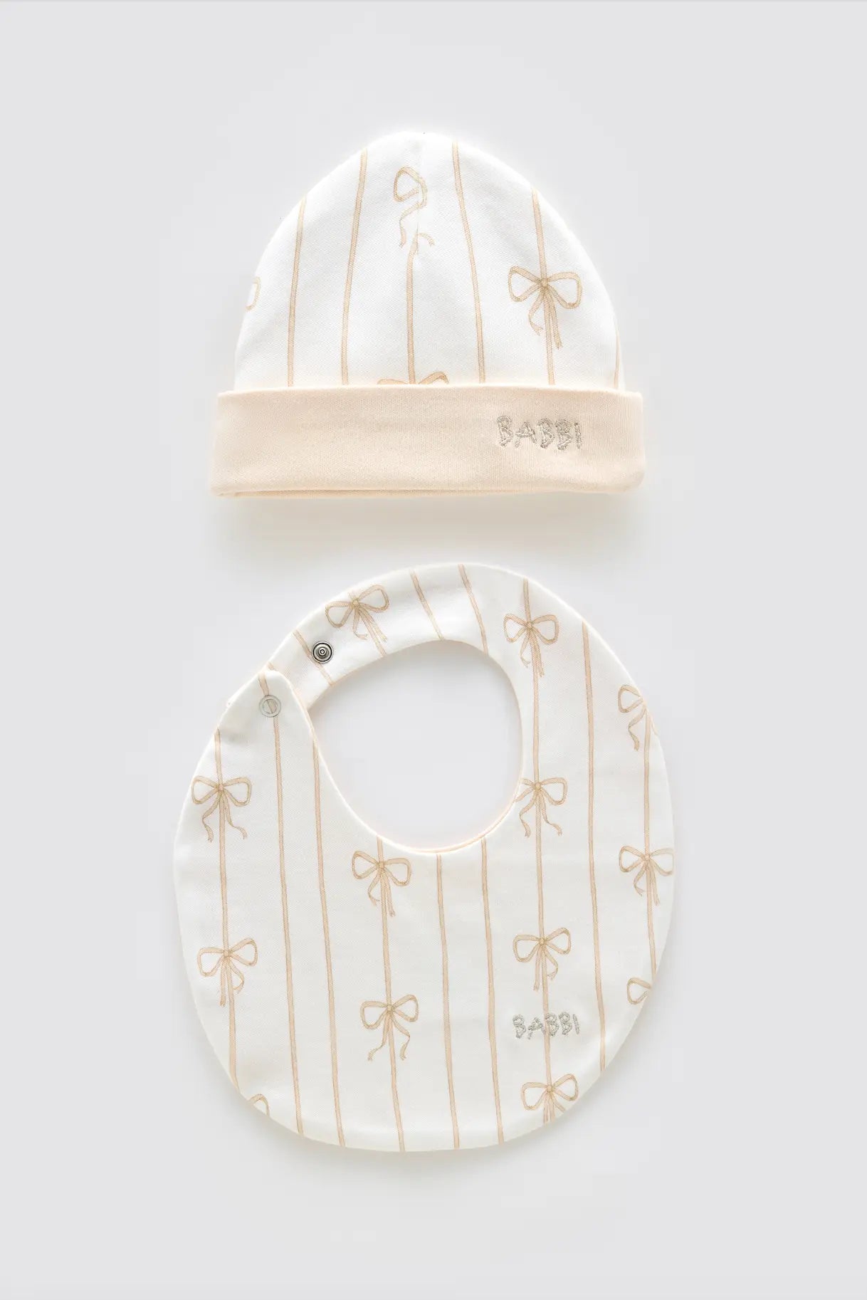 Newborn Bib & Hat Set - Ribbon/Beige