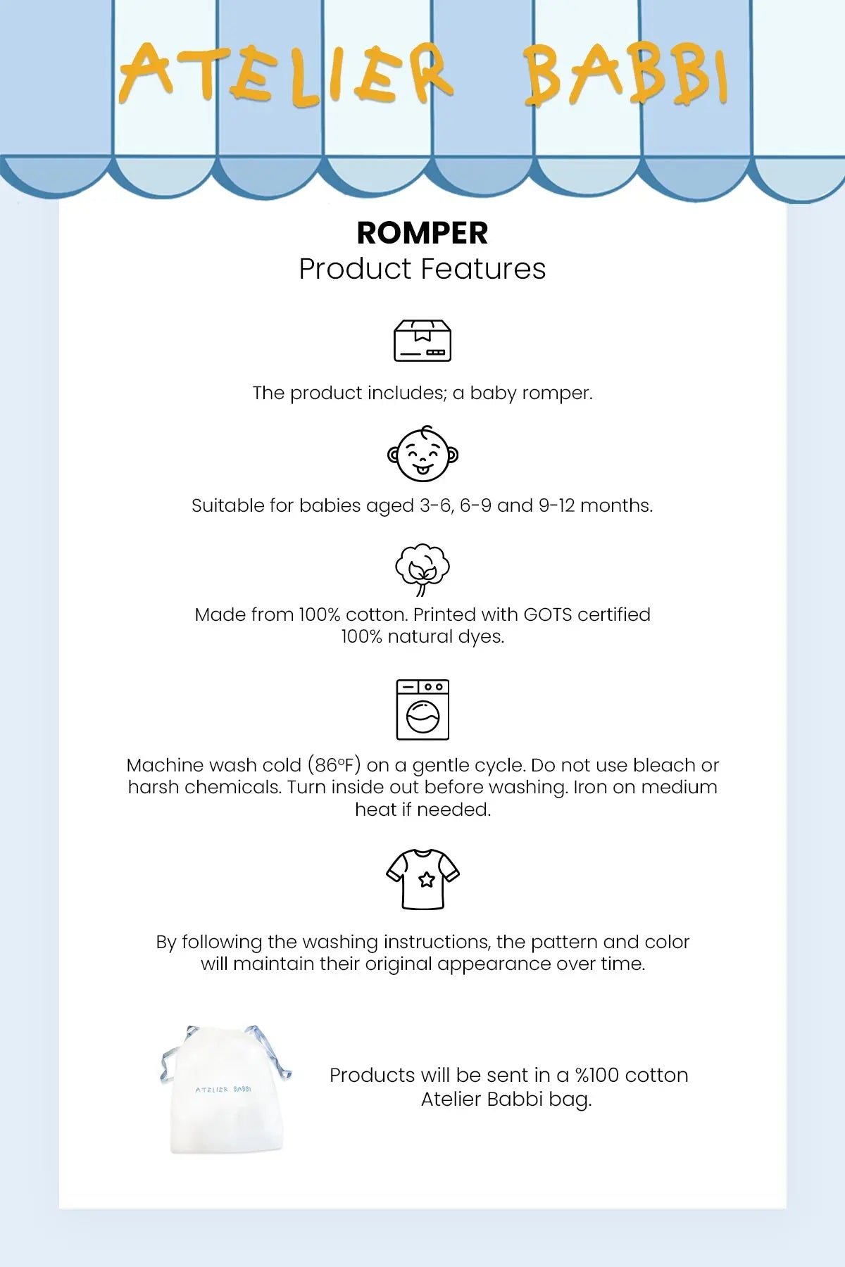 Soft organic cotton baby romper by Atelier Babbi USA