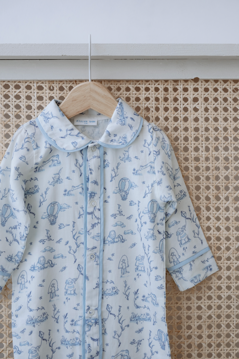 Soft cotton babywear in classic toile pattern