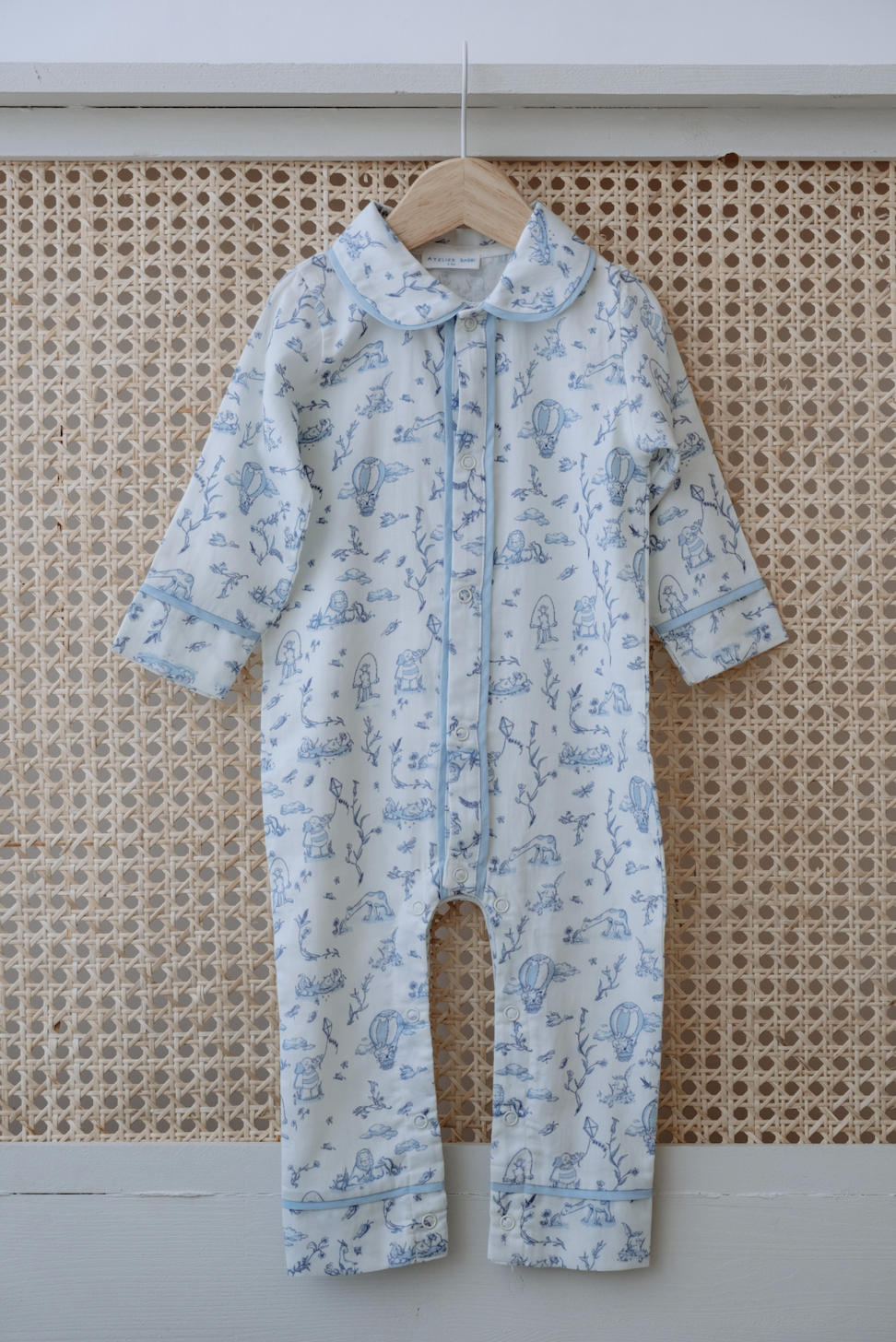 Blue cotton one-piece with vintage charm