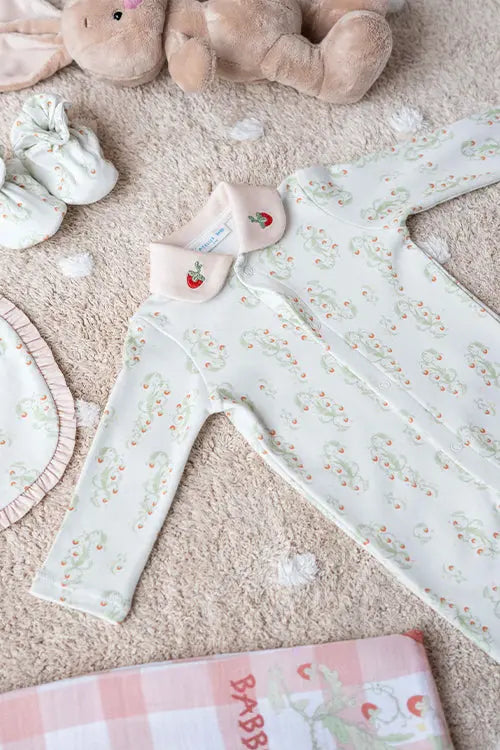 Strawberry print baby footed onesie