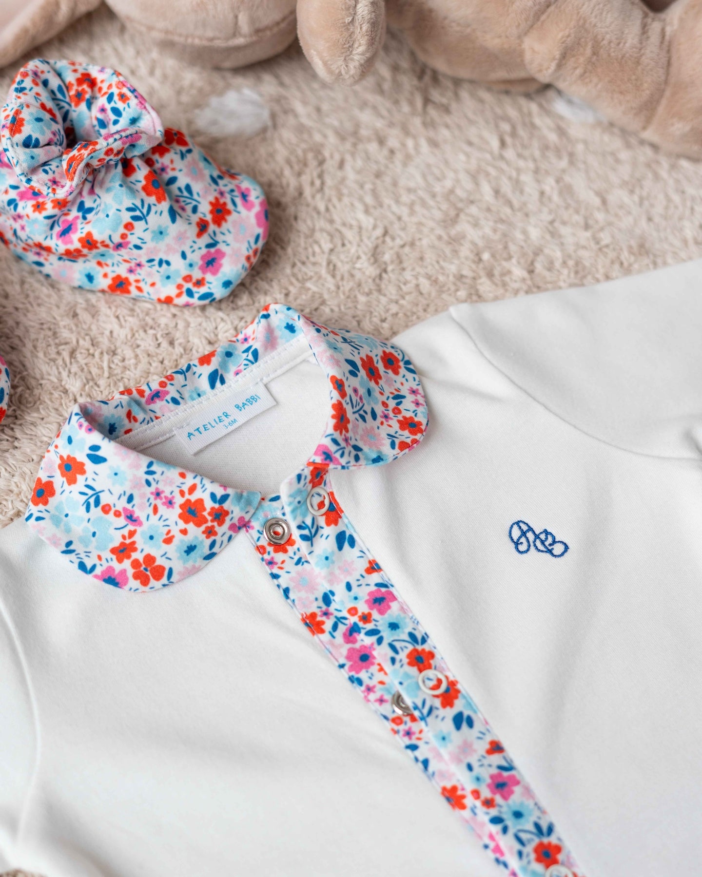 Footed Onesie - Tiny Flowers / Red