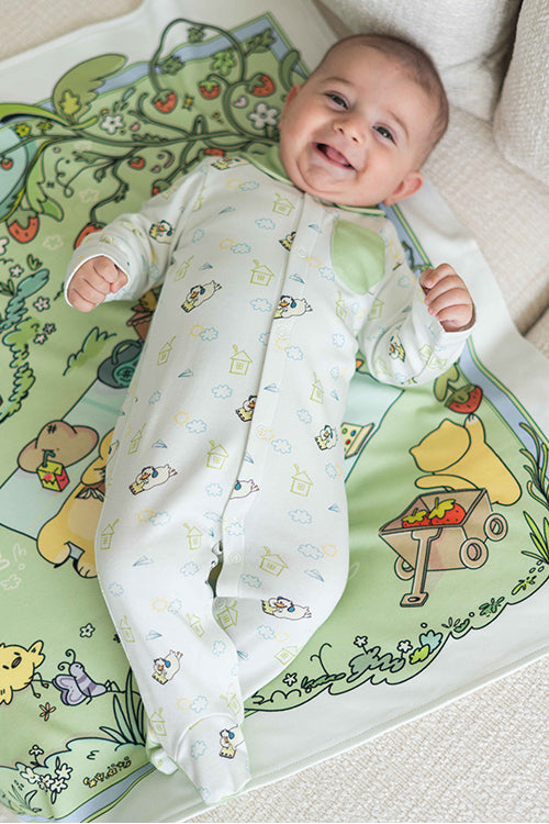 Picnic themed baby footed onesie for newborns