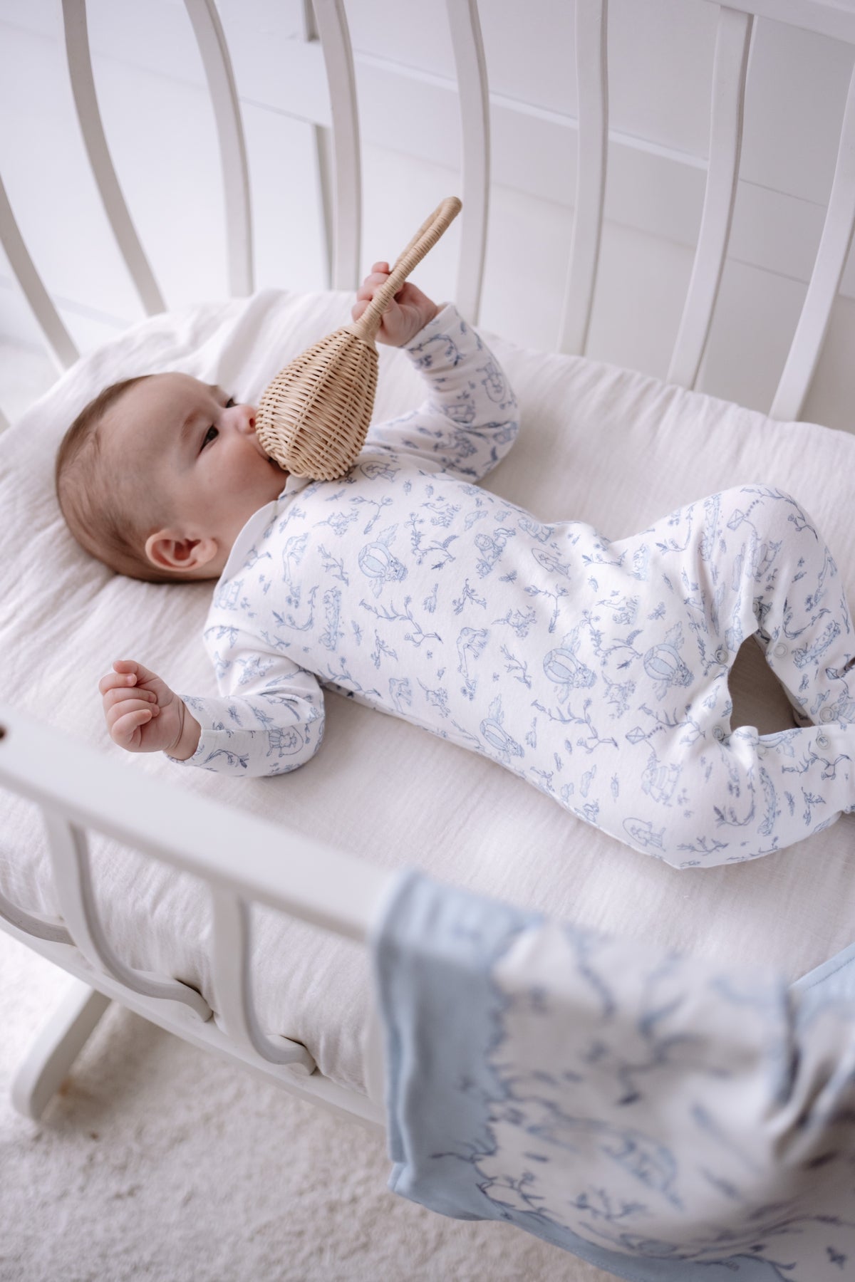 Footed Onesie - Toile De Jouy/Blue