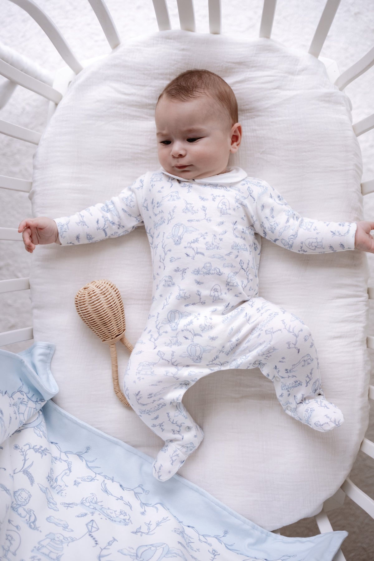 Footed Onesie - Toile De Jouy/Blue